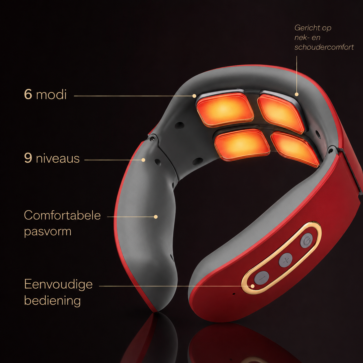 DailyEaseo nekmassager rood – 6 modi, 9 niveaus, comfortabele pasvorm, eenvoudige bediening