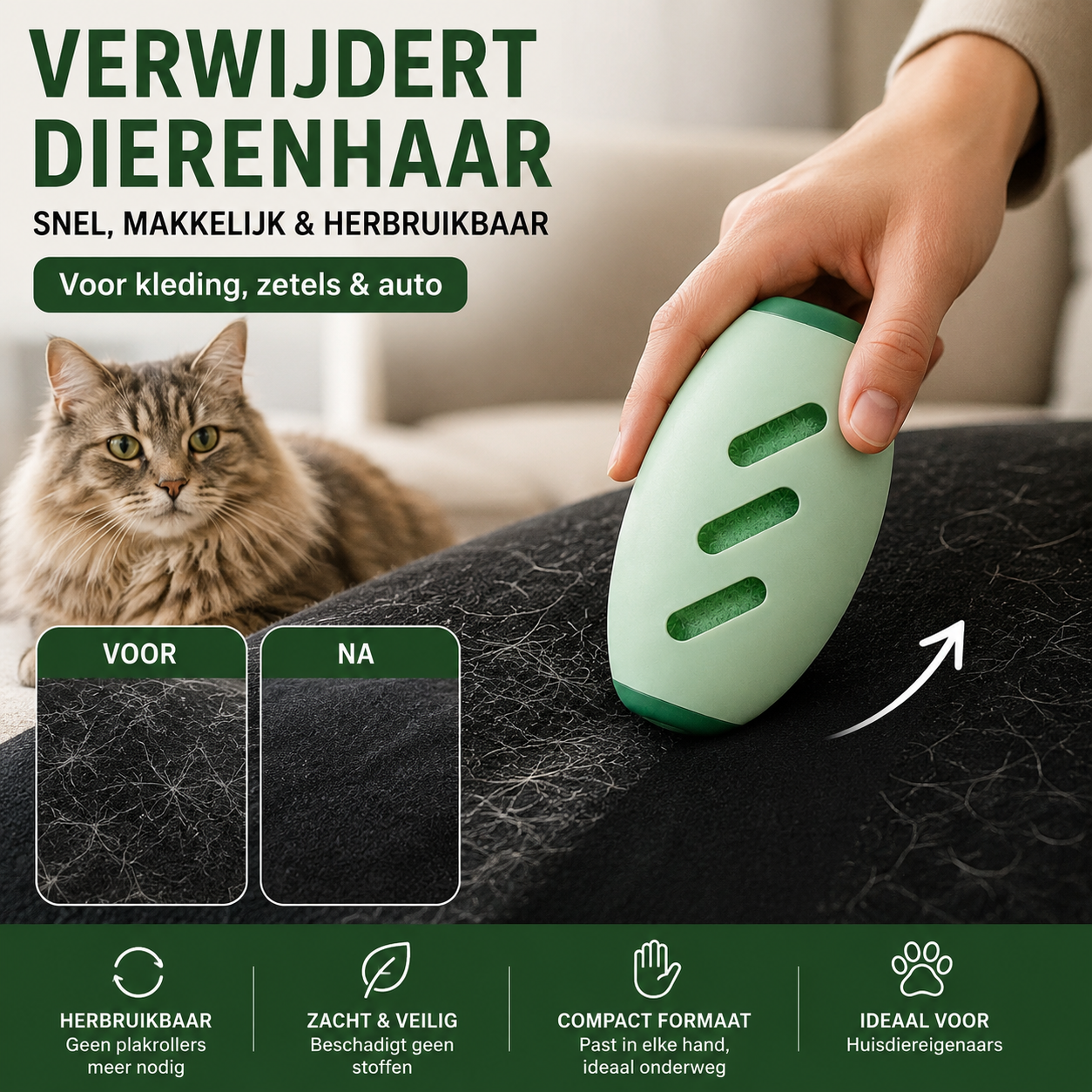 Dierenhaarverwijderaar – Verwijder Dierenhaar van Kleding, Zetel & Auto in Seconden