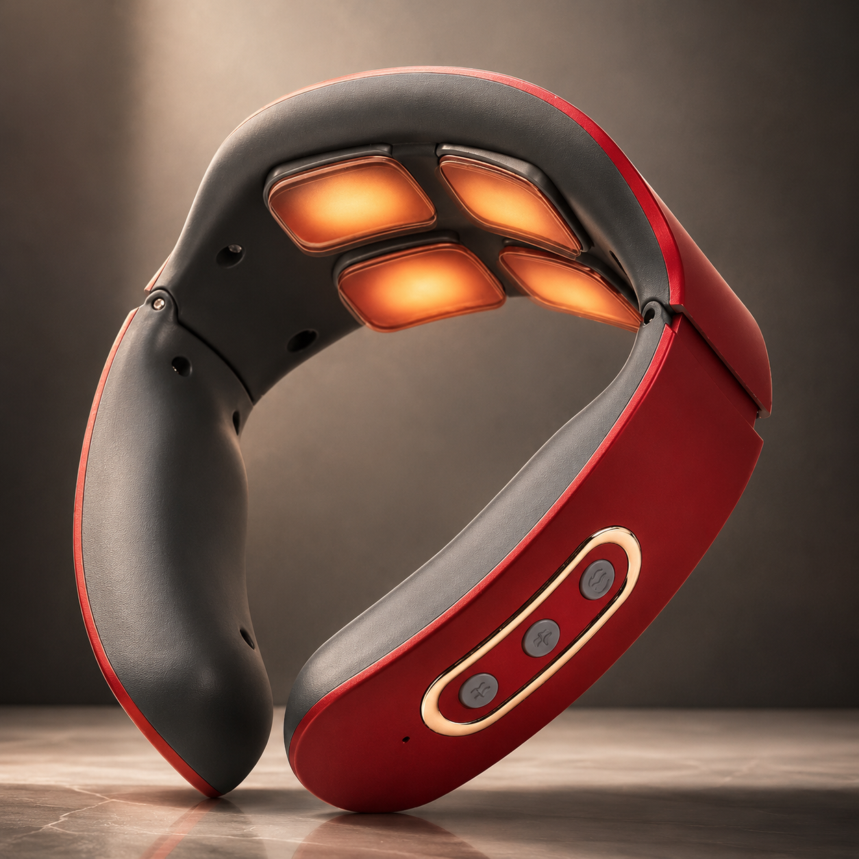 DailyEaseo nekmassager rood met verwarmde elektroden en ergonomisch U-vormig design