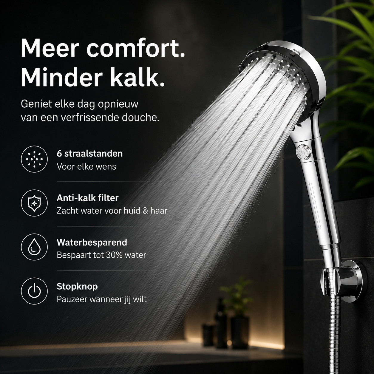 Douchekop met Filter – 6 Straalstanden voor Dagelijks Douchecomfort