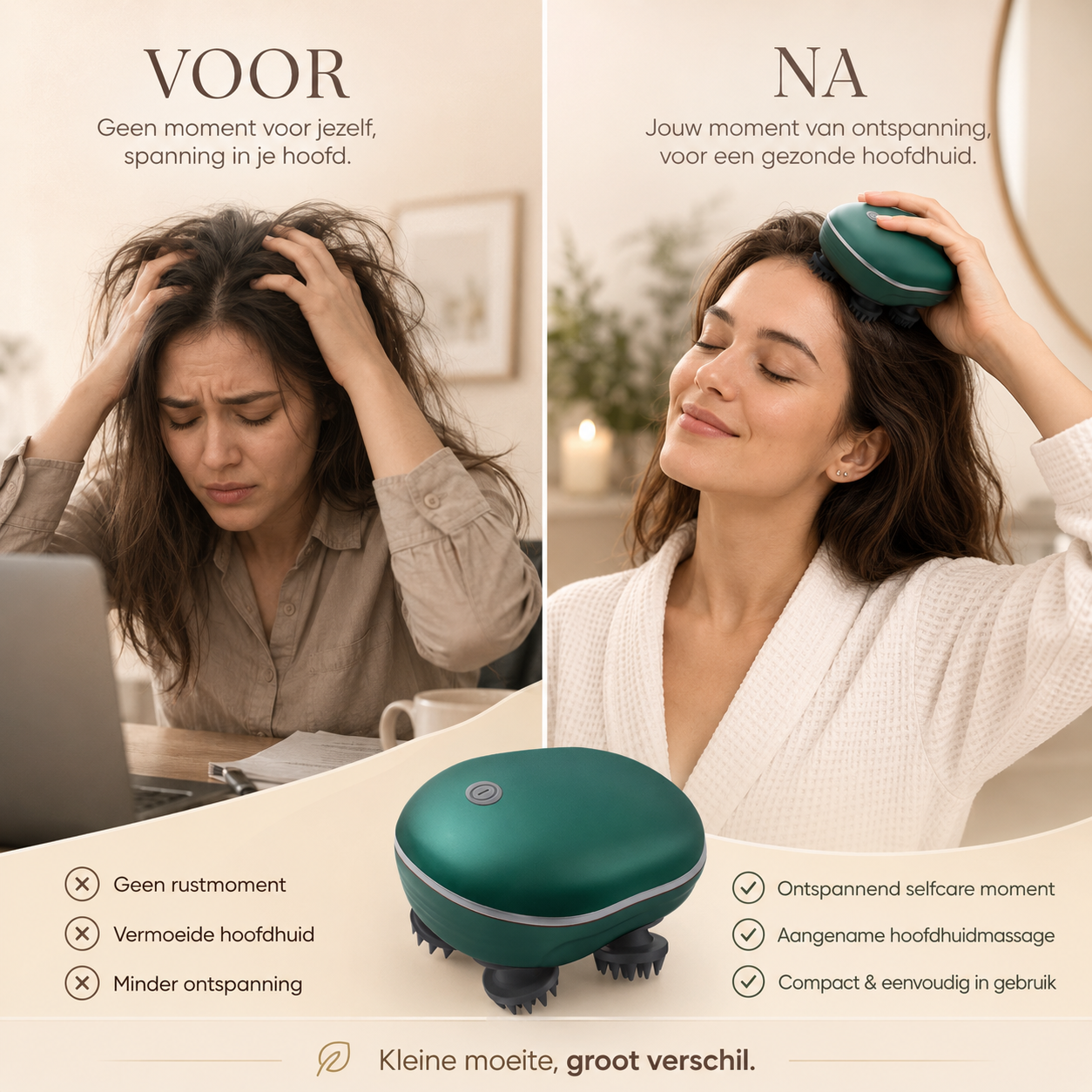 2-in-1 Hoofdhuidreiniger en Massager – Oplaadbaar & Waterbestendig