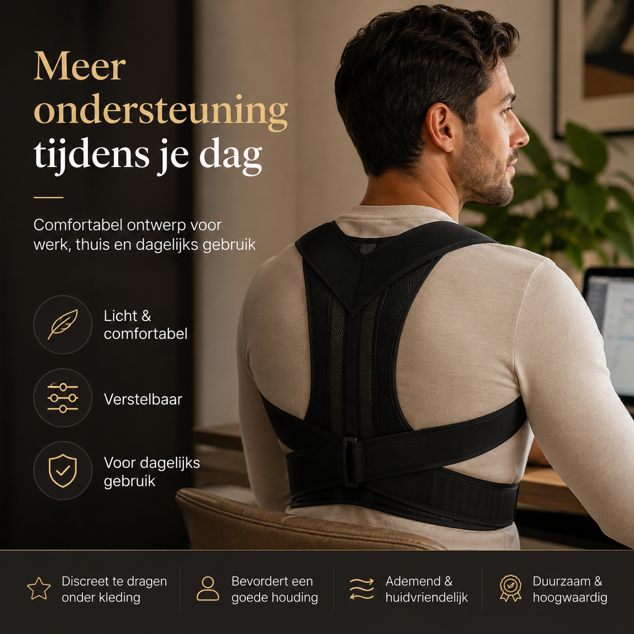 DailyEaseo houdingsbrace – licht, verstelbaar en voor dagelijks gebruik, ook op kantoor
