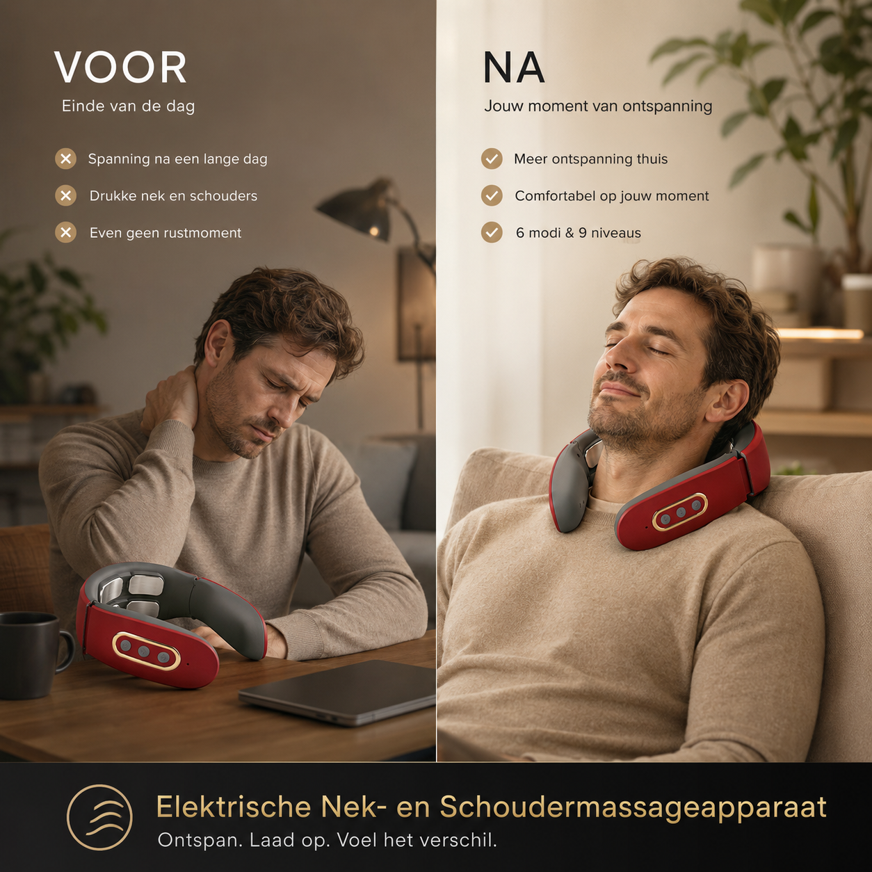 Elektrische Nek- en Schoudermassager – 6 Modi & 9 Niveaus